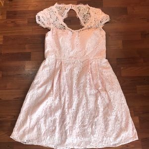 Pink lace bridesmaid dress